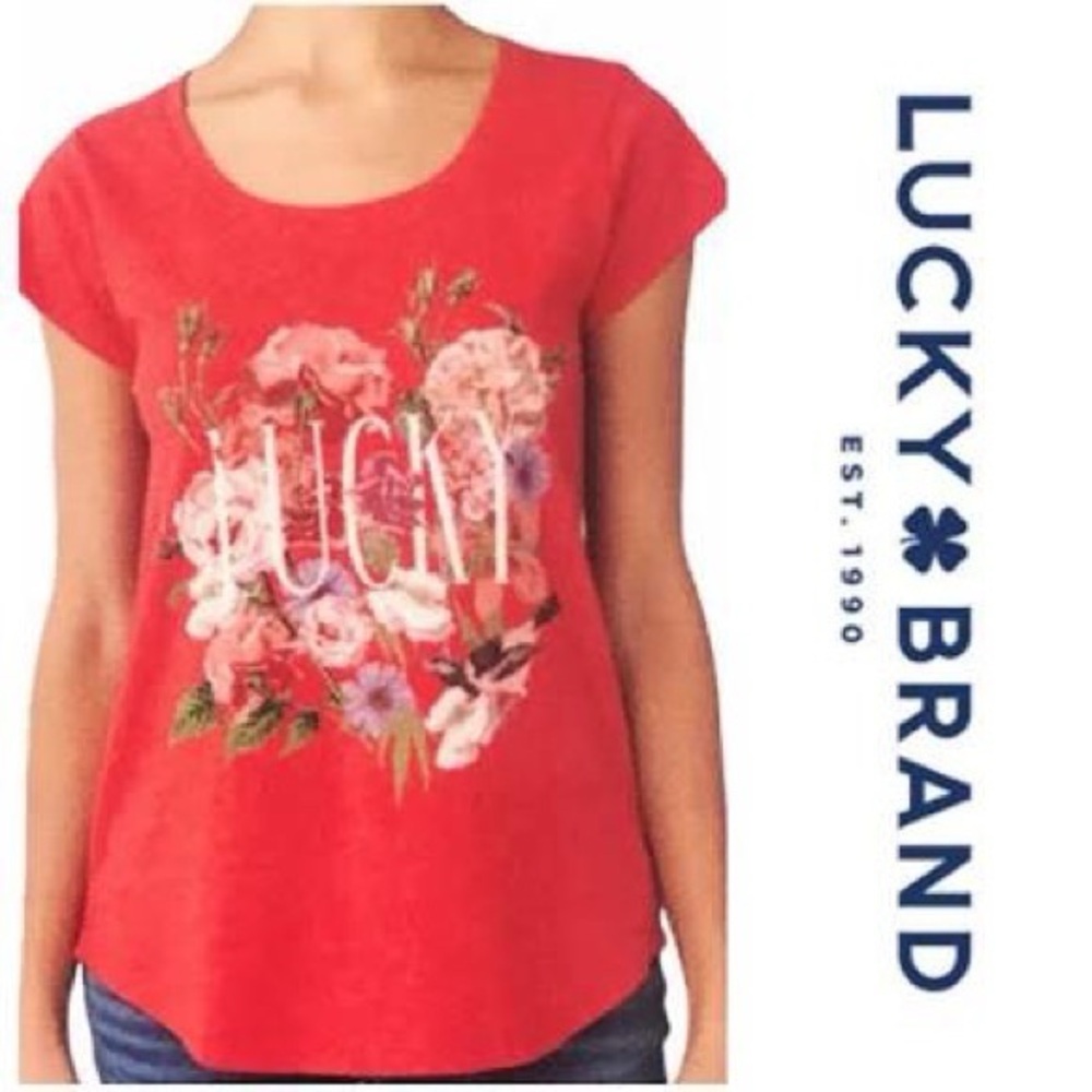 Lucky Brand Red Floral Graphic Tee